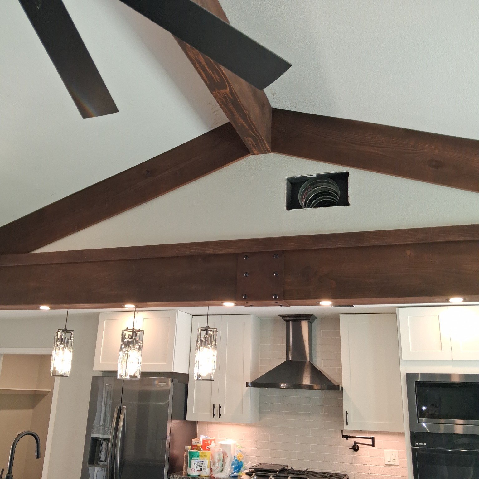 Custom faux beams, project view 1