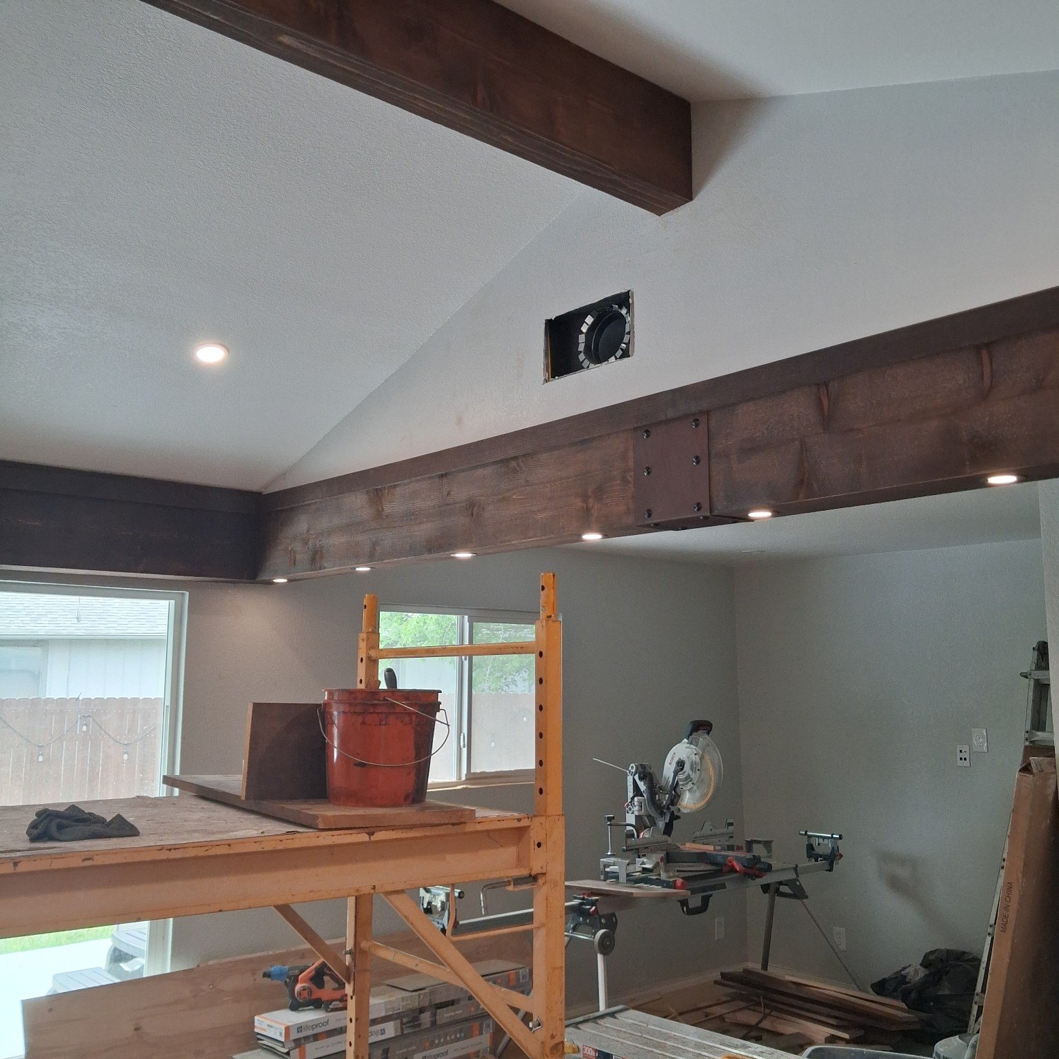 Custom faux beams, project view 8